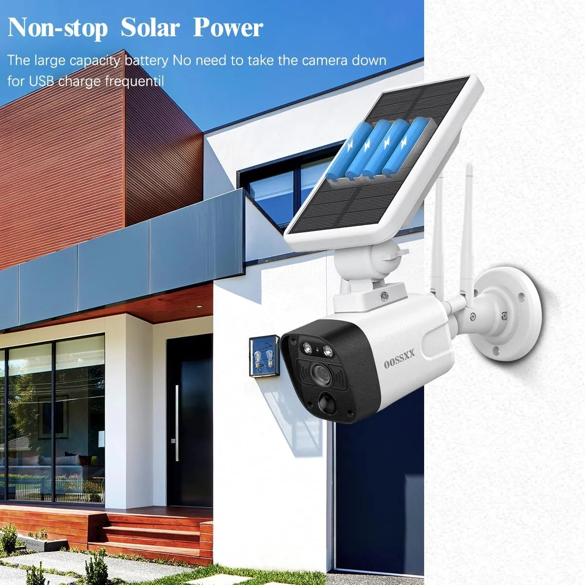 (100% Wire-Free Wireless Solar Cameras) 2-Way Audio 2-Antennas Enhance Battery Outdoor Wireless Security Camera System