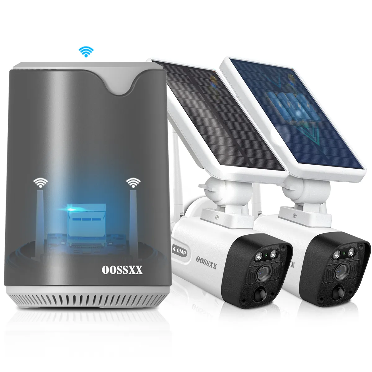 (100% Wire-Free Wireless Solar Cameras) 2-Way Audio 2-Antennas Enhance Battery Outdoor Wireless Security Camera System