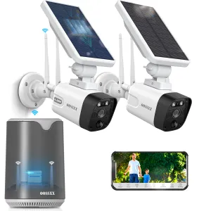 (100% Wire-Free Wireless Solar Cameras) 2-Way Audio 2-Antennas Enhance Battery Outdoor Wireless Security Camera System