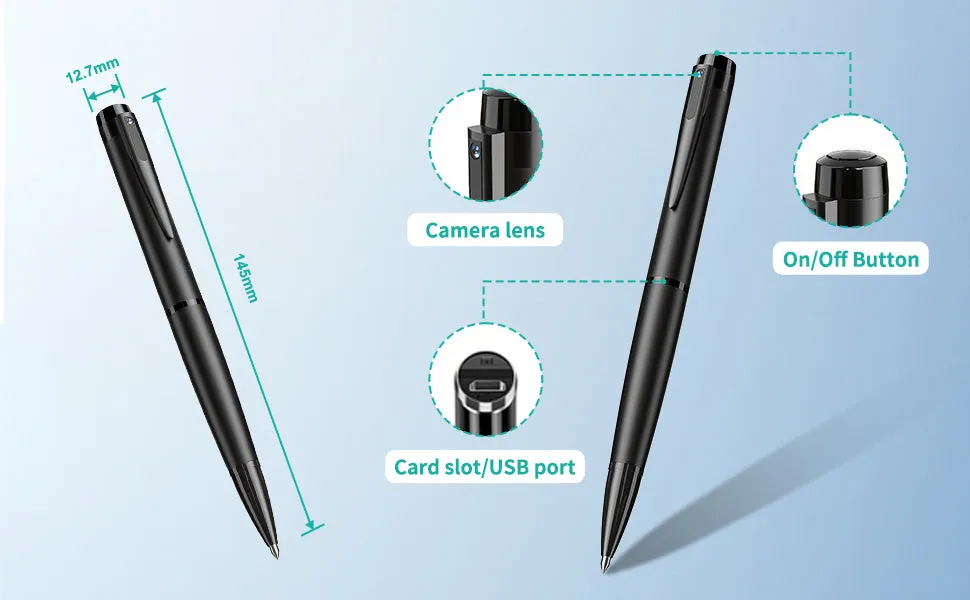 12MP Video Pen Camera 1080p HD Video Recorder with Audio & Photo One Touch Record