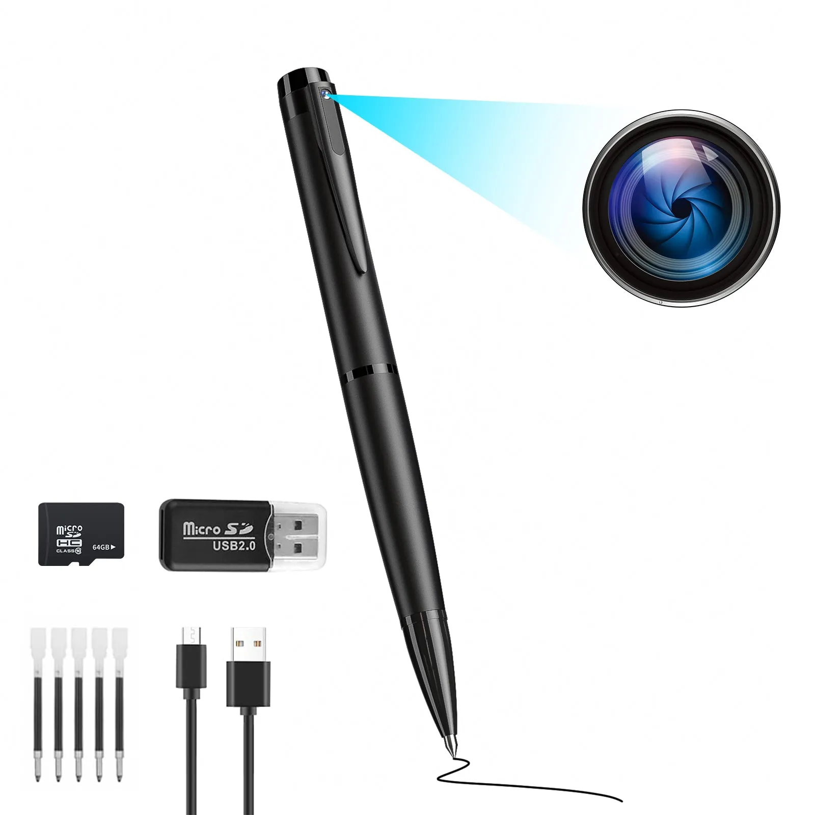 12MP Video Pen Camera 1080p HD Video Recorder with Audio & Photo One Touch Record