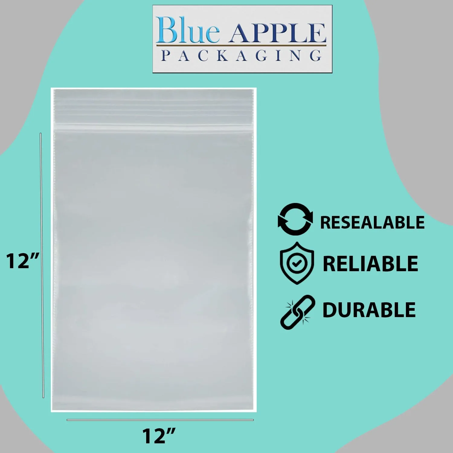 12X12 inches Reclosable Single Line Zipper Poly Bags 4 Mil (LDPE)