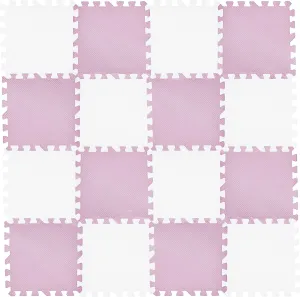 16 Interlocking Montessori Thick Foam Play Mats | Jigsaw Mats for Baby Playpens and Playrooms | Grey, Pink & White