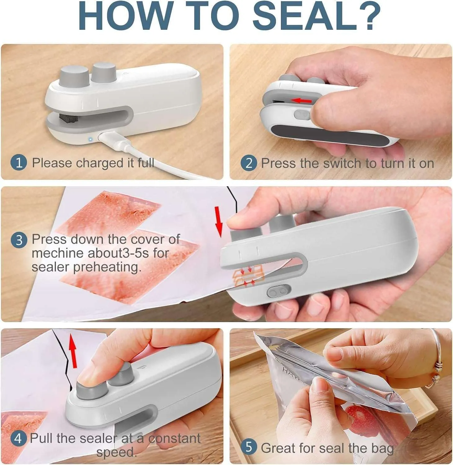 2-in-1 Rechargeable Bag Sealer and Cutter | Portable Heat Sealer for Plastic Bags  (Random Color will be supplied)