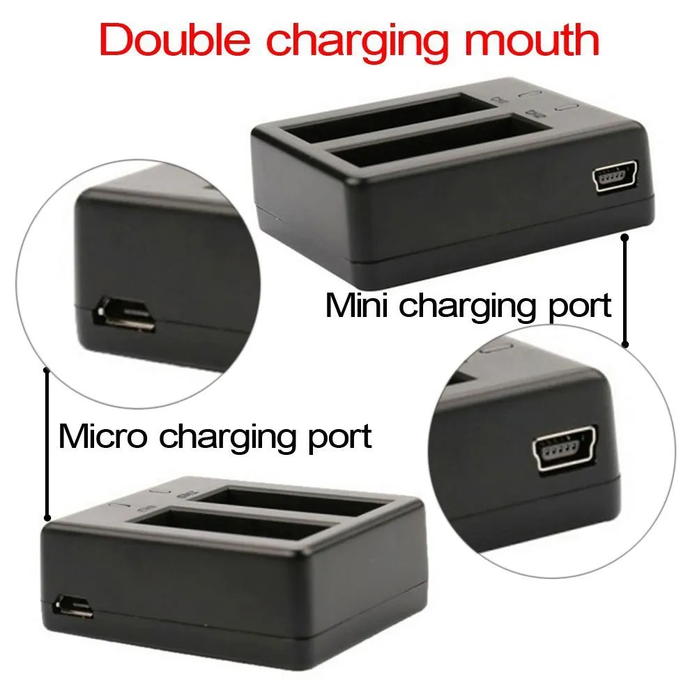 2 x 1050Mah Sport Action Camera Dual Charger For EKEN H9 H9R H3R H8PRO H8R pro SJCAM SJ4000 SJ5000 Sport Mini DV Bateria