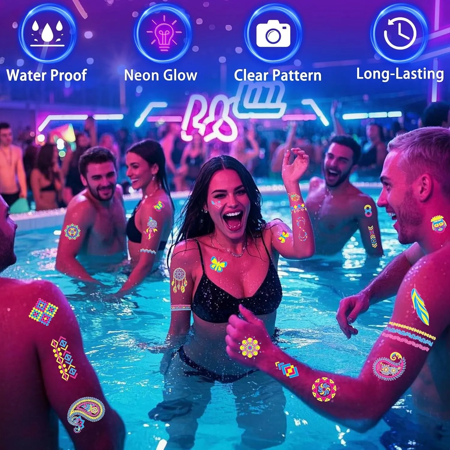 20 Sheet Glow in the Dark Temporary Tattoos 160 Styles Blacklight UV Neon Body Face Paint,Fake Tattoo Stickers for Women,Adult, Rave Festival Accessory Decorations,Glow in the Dark Party Supplies