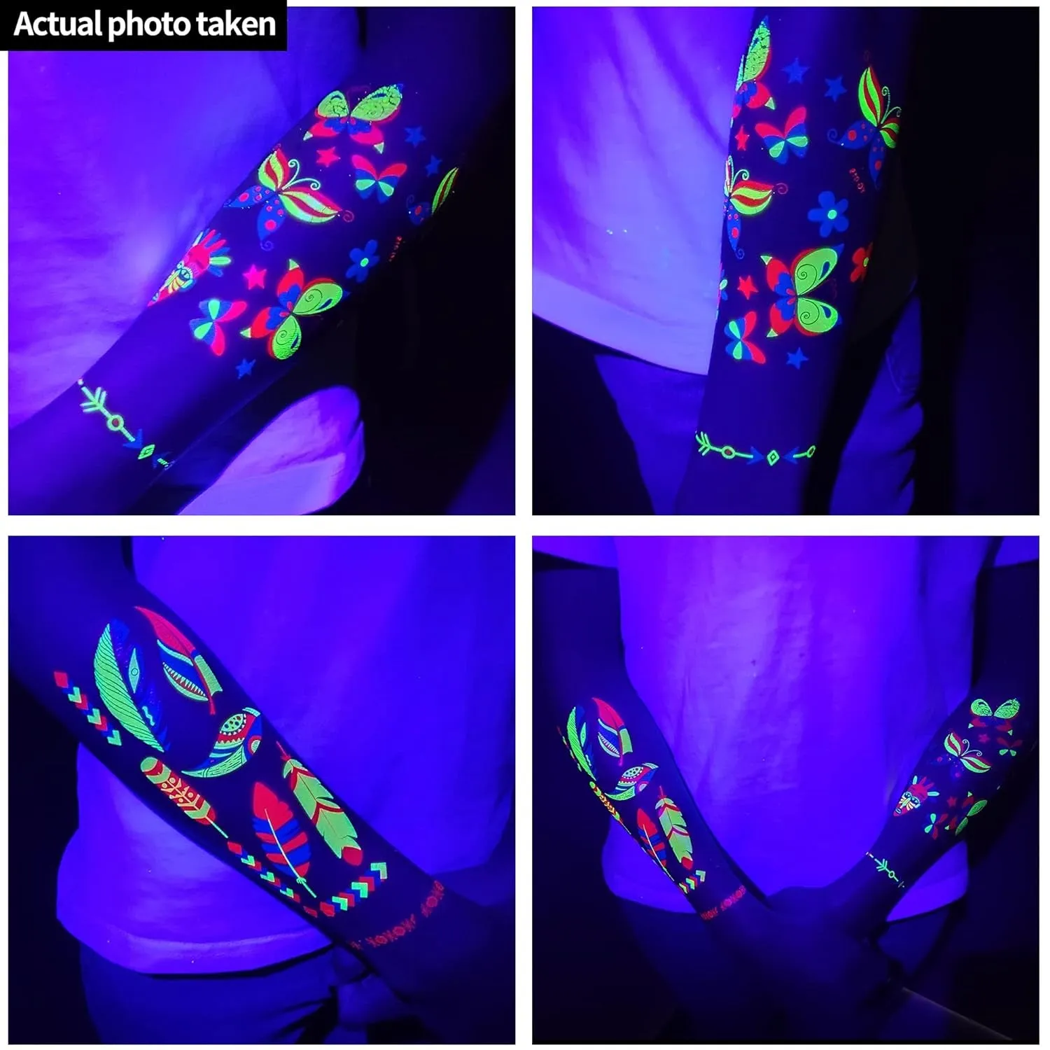 20 Sheet Glow in the Dark Temporary Tattoos 160 Styles Blacklight UV Neon Body Face Paint,Fake Tattoo Stickers for Women,Adult, Rave Festival Accessory Decorations,Glow in the Dark Party Supplies