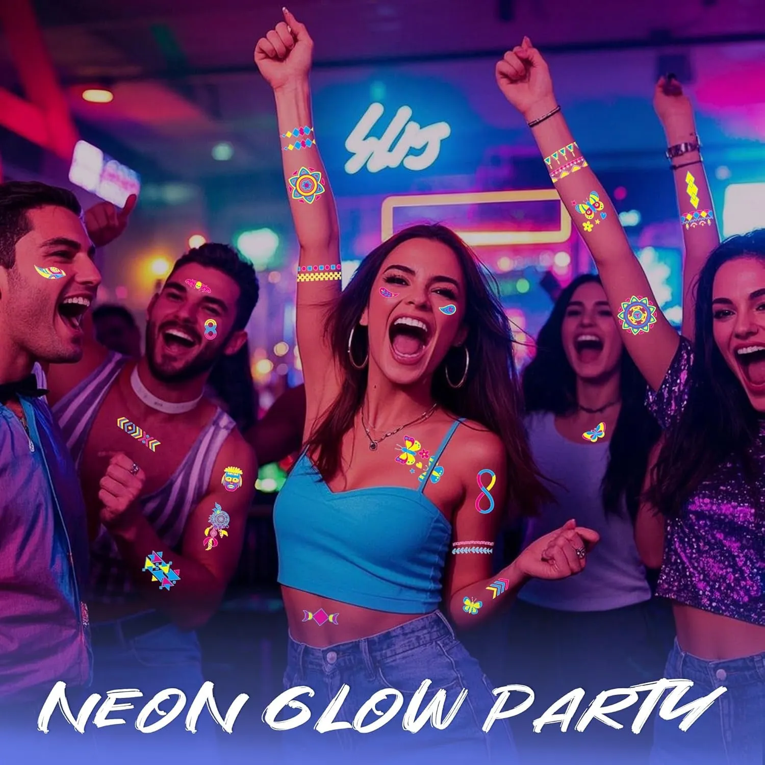 20 Sheet Glow in the Dark Temporary Tattoos 160 Styles Blacklight UV Neon Body Face Paint,Fake Tattoo Stickers for Women,Adult, Rave Festival Accessory Decorations,Glow in the Dark Party Supplies