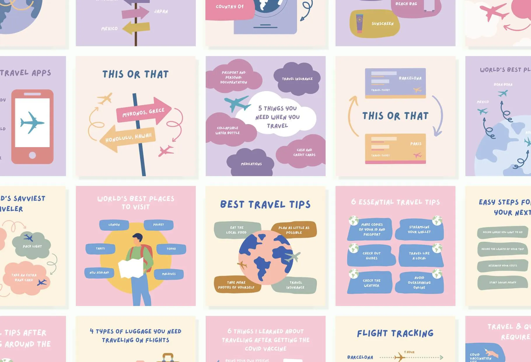 20 Travel Lists Instagram Posts Fully Editable Canva Templates