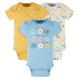 3-Pack Baby Girls Daisy Short Sleeve Onesies® Bodysuits
