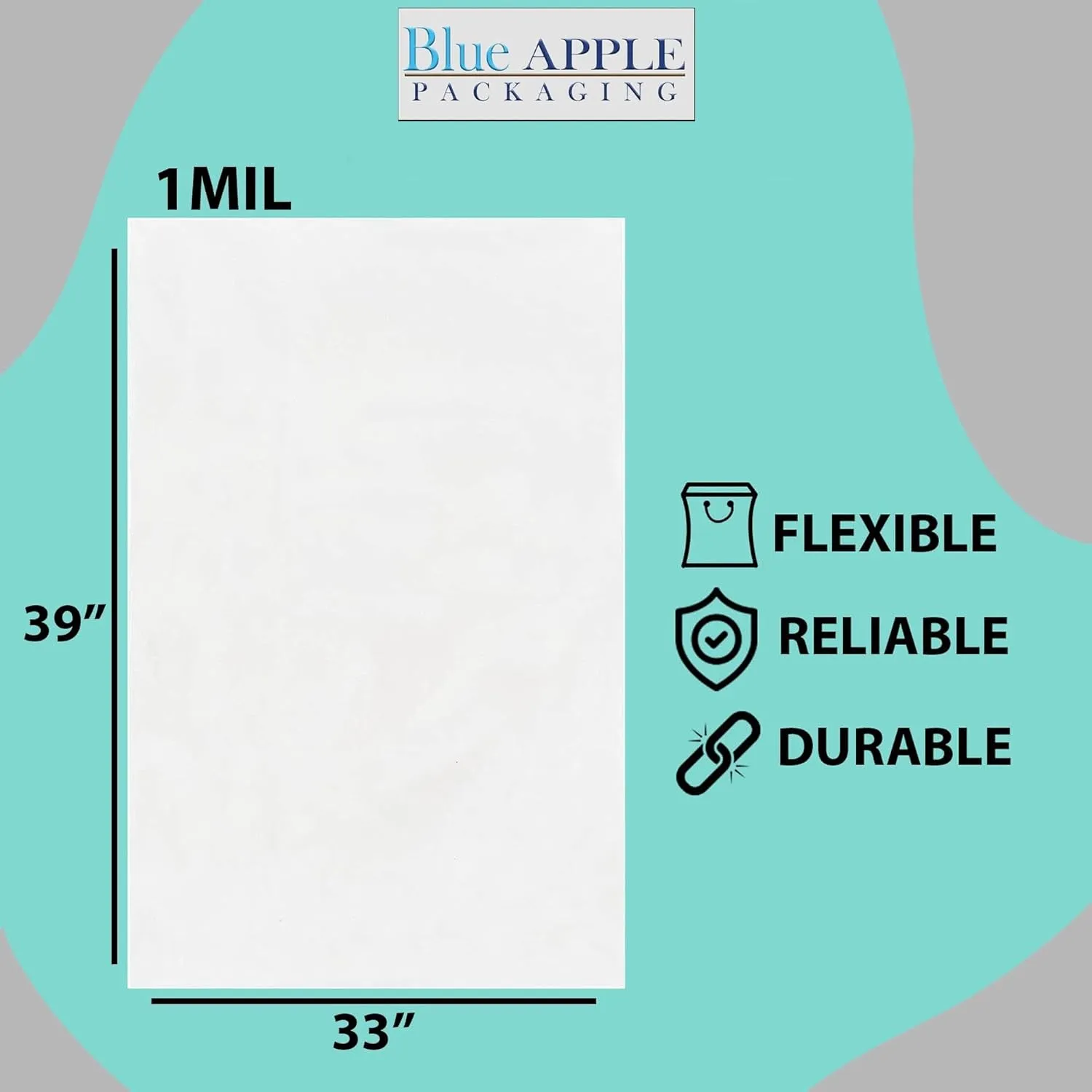 33X39 inches Clear Flat Poly Bags 1Mil Open Top (LDPE)