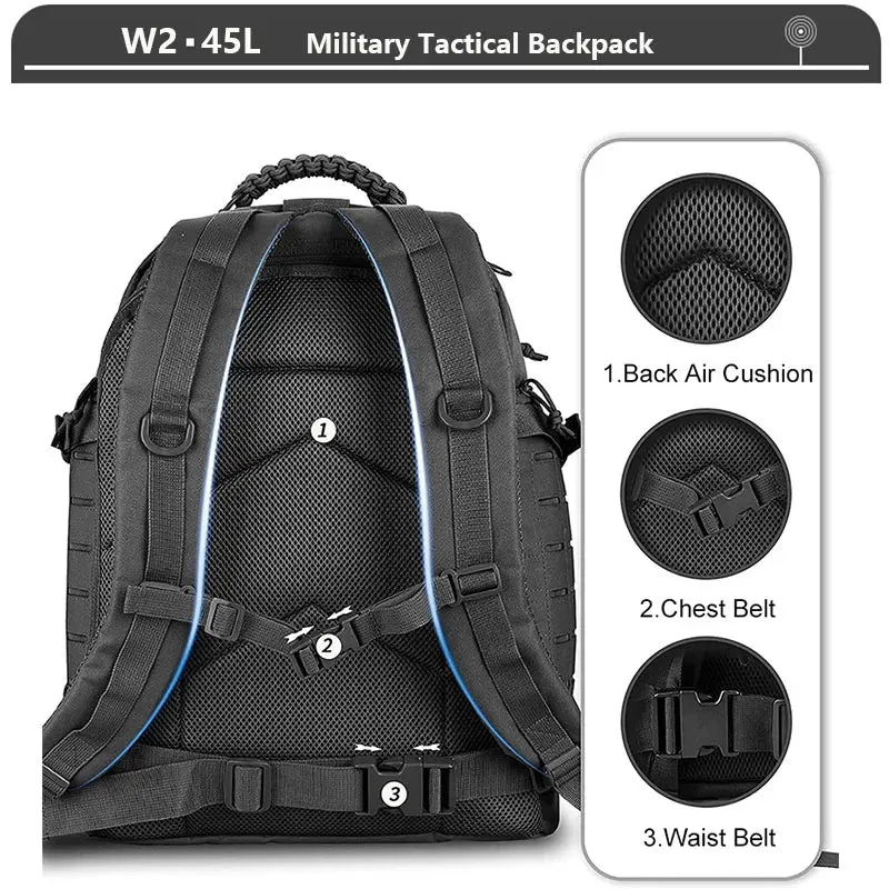 38/45L Waterproof Military Tactical Backpack For Hiking Camping Travel