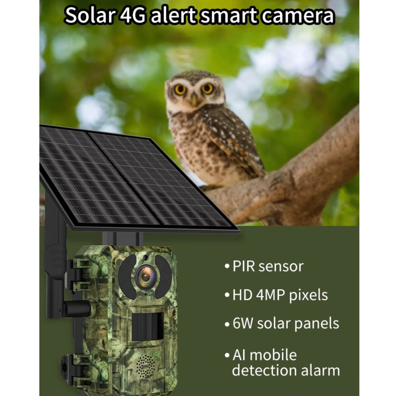 4G Hunting Trail Wildlife Camera Solar/Battery Power 4MP 2K HD Video PIR Motion Detection Night Vision Waterproof
