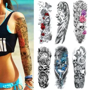 6 Full Arm 6 x 18" Sheets Waterproof Fake Tattoo Temporary Realistic Waterproof Full Arm Fake Tattoo Totems Can Also Use for DIY Crafting