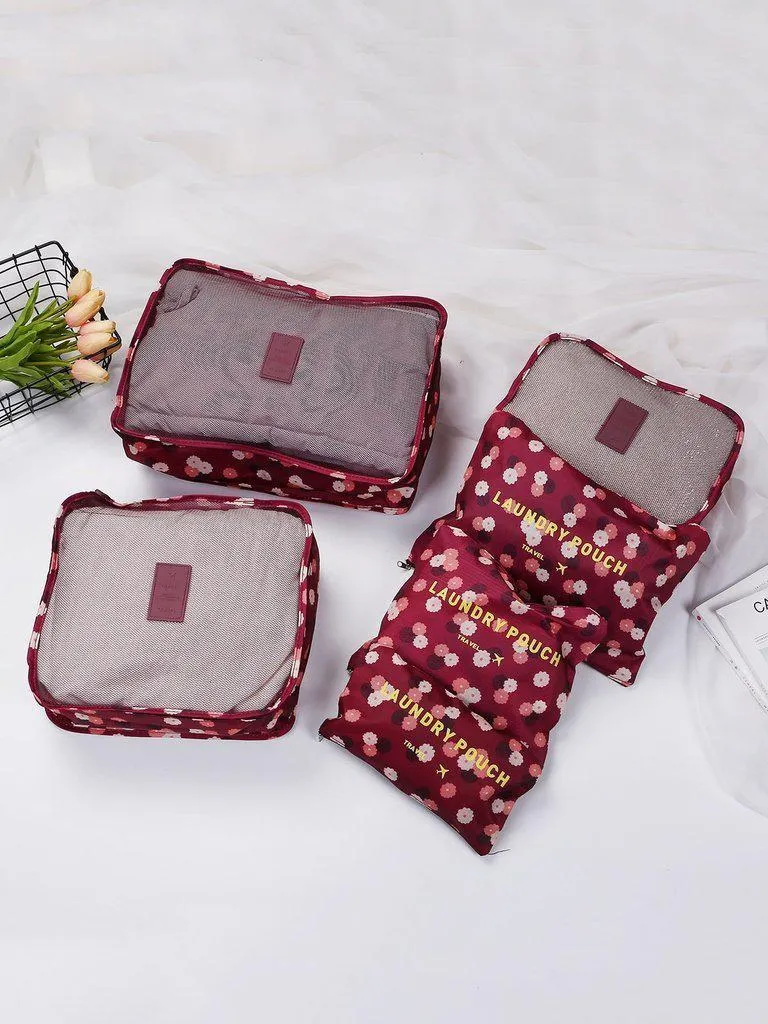 6 Pcs Travel Bags Set Floral Storage Bag