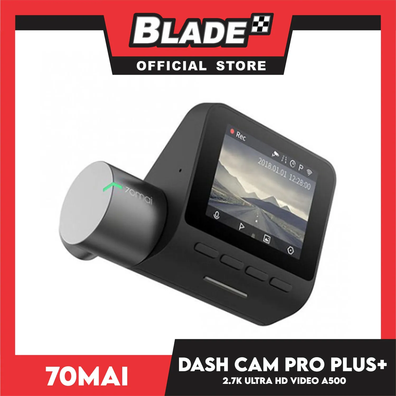 70Mai Dash Cam A500 Pro Plus  1944P Resolution And 5-Megapixel Camera 2.7K Ultra HD Video, App Enabled, Dual Channel Recording, Buil-In Wifi And GPS