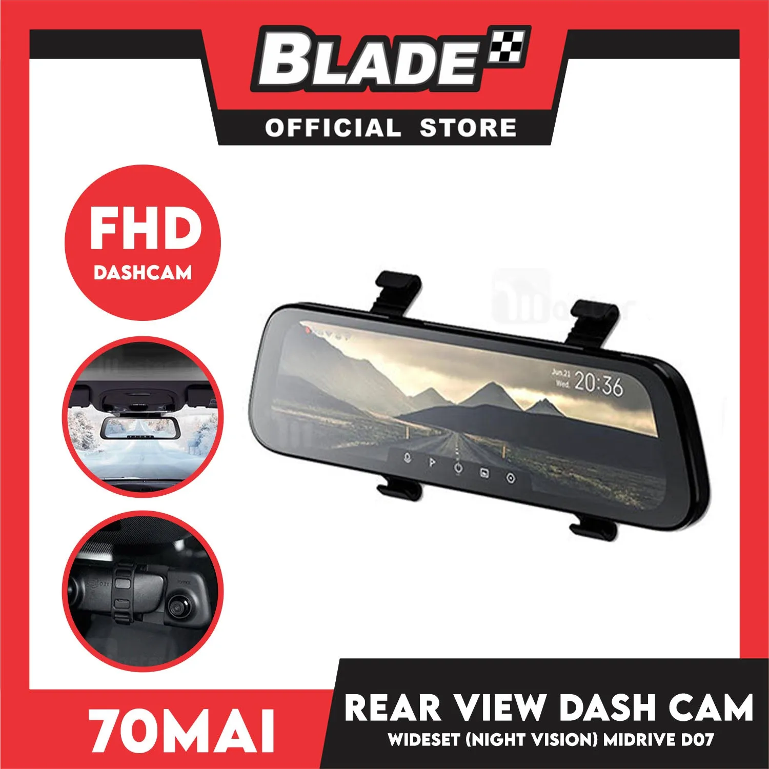70mai Rearview Dash Cam Wide Set (Night Vision) D07
