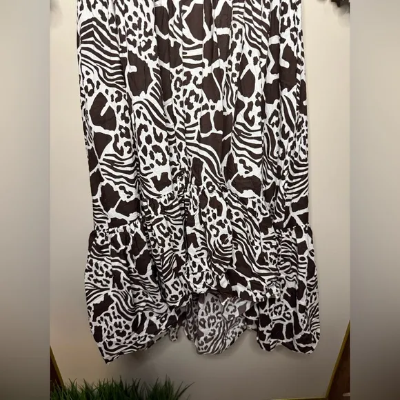Adam Lippes Brown &amp; White off the shoulder midi  dress 8