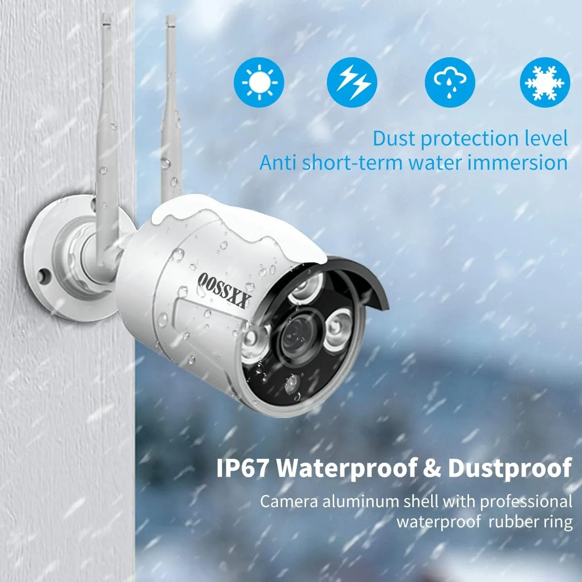 (All-in-One Monitor) 2-Antennas Enchance Outdoor Security Camera System Wireless with Monitor WiFi Home Surveillance System 3.0MP Video Surveillance