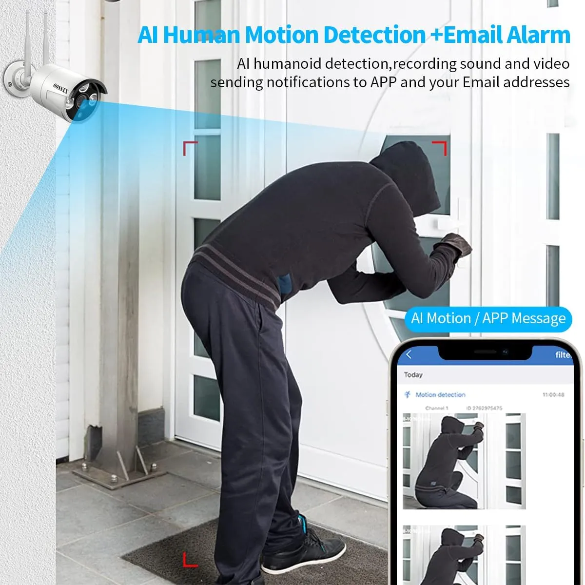 (All-in-One Monitor) 2-Antennas Enchance Outdoor Security Camera System Wireless with Monitor WiFi Home Surveillance System 3.0MP Video Surveillance