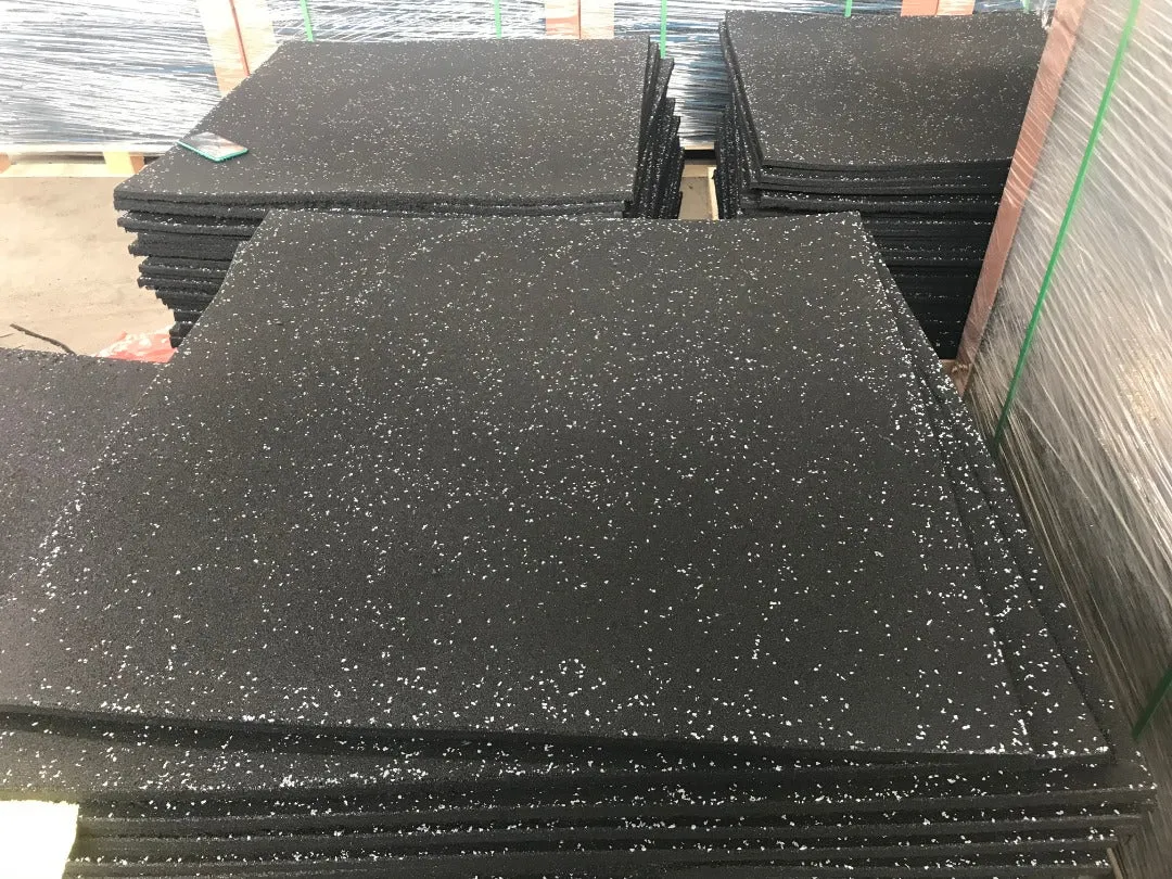 ARROW Rubber Gym Flooring Tiles - 1m x 1m x 15mm (Black with Grey Fleck)