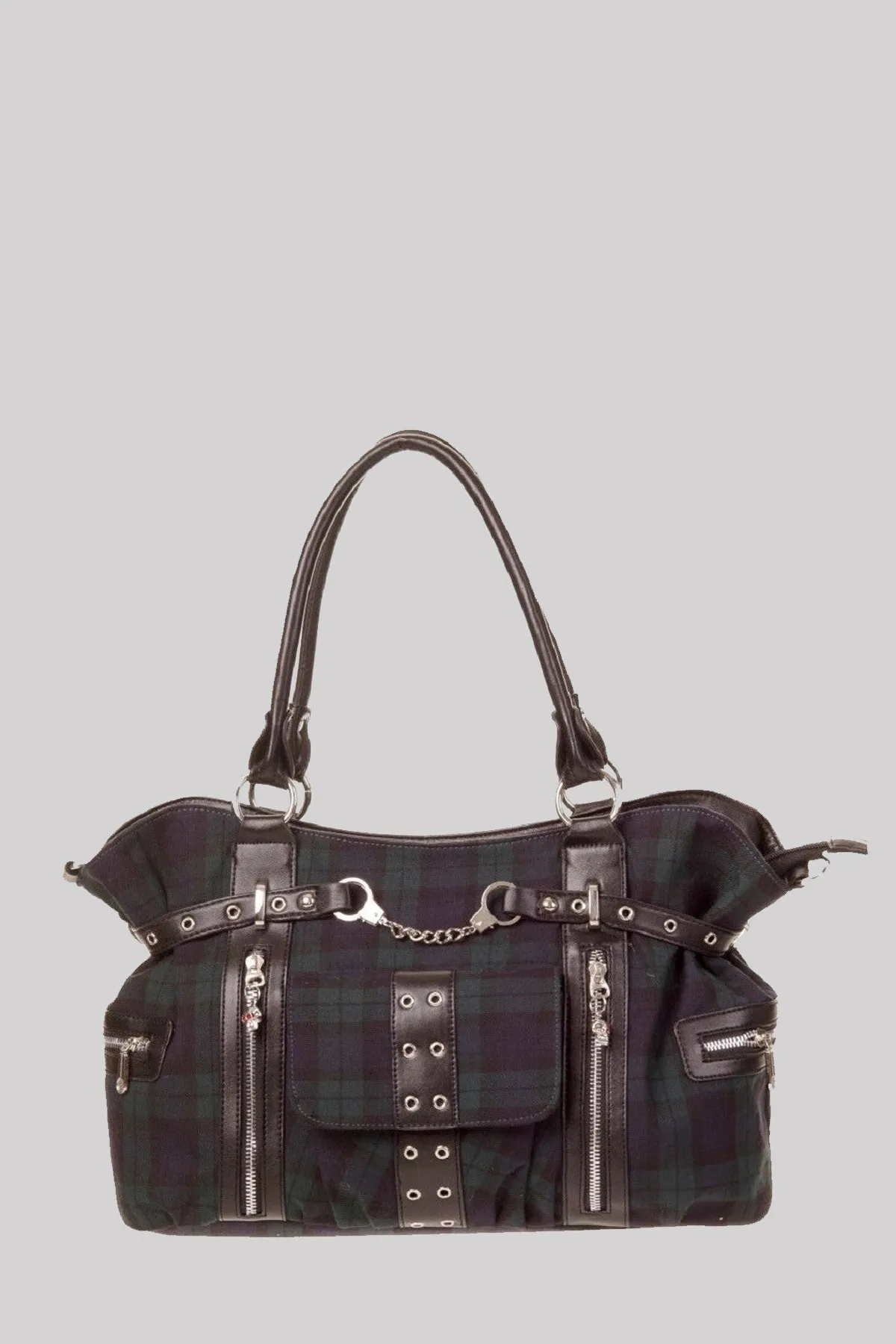 Banned Rise Up Navy and Green Tartan Punk Bag