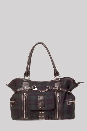 Banned Rise Up Navy and Green Tartan Punk Bag