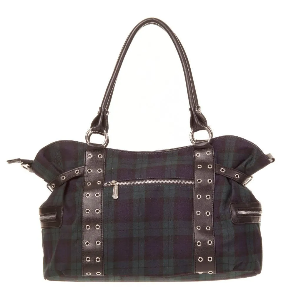 Banned Rise Up Navy and Green Tartan Punk Bag