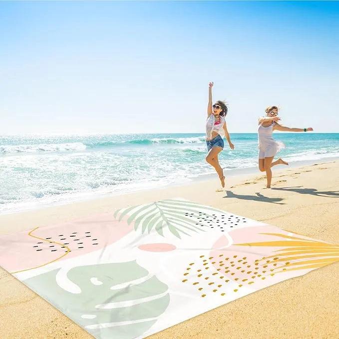 Beach Blanket, 78''×86'' Large Waterproof Sandproof Picnic Blanket for 2-4 Adults, Lightweight Compact Pink Sand Free Outdoor Mat w/ 4 Stakes for Camping, Travel, Hiking, Beach Accessories