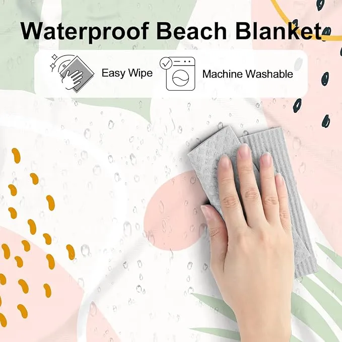 Beach Blanket, 78''×86'' Large Waterproof Sandproof Picnic Blanket for 2-4 Adults, Lightweight Compact Pink Sand Free Outdoor Mat w/ 4 Stakes for Camping, Travel, Hiking, Beach Accessories