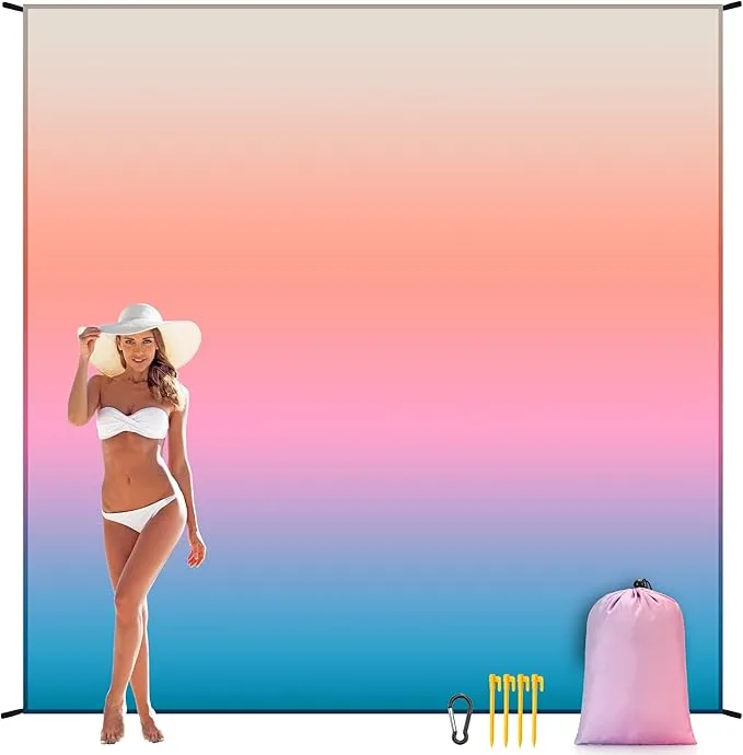 Beach Blanket Waterproof Sandproof Beach Mat 79" X 83" /10'x9'for 2-8 Adults Quick Drying Outdoor Picnic Mat Beach Accessories for Travel, Camping, Hiking