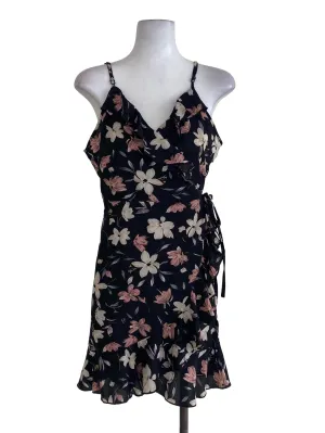 Black Floral Mini Wrap Dress