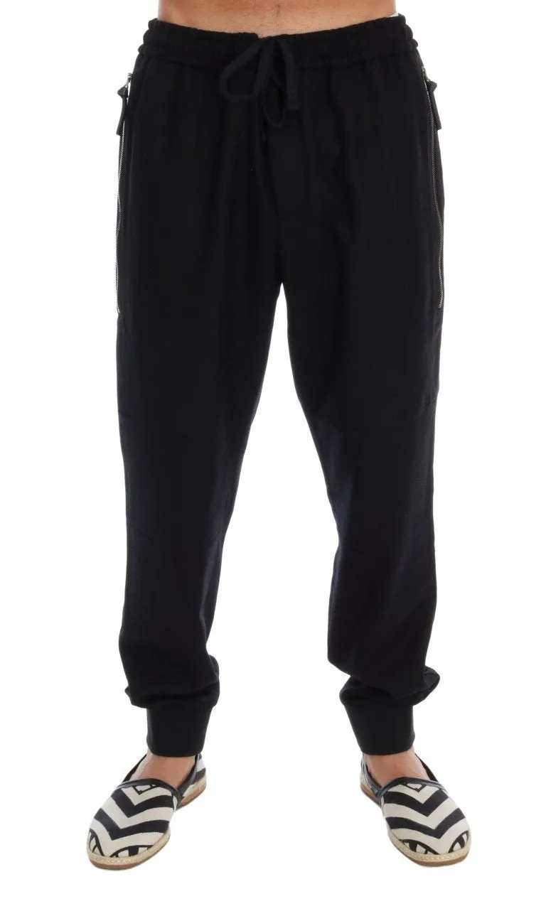 Black Wool Gym Sport Pants