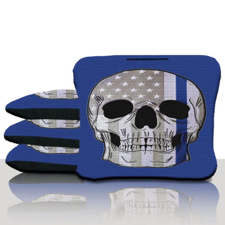 Blue Line Skull Cornhole Bags