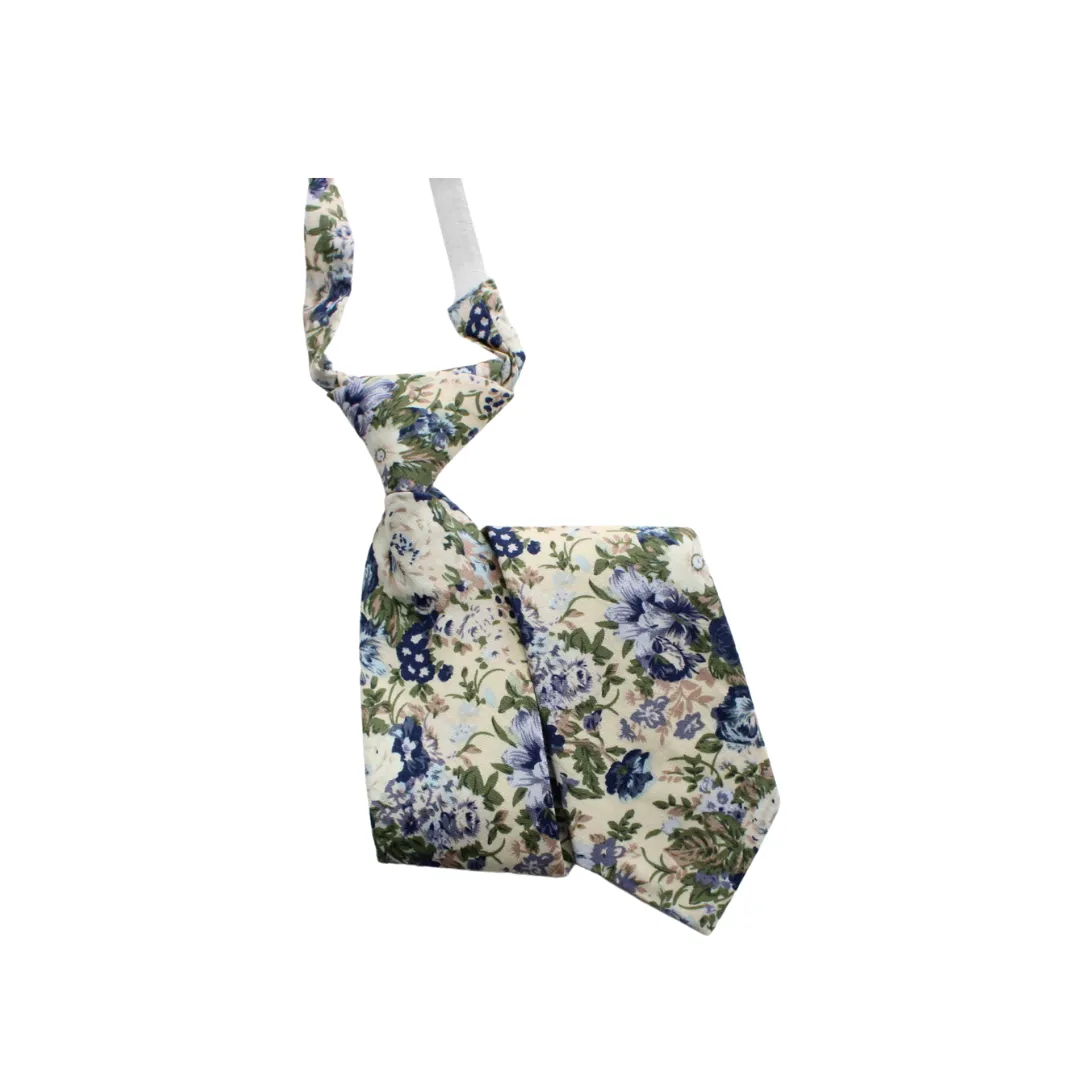 Boy's Pre-Tied Floral Necktie: Light Blue