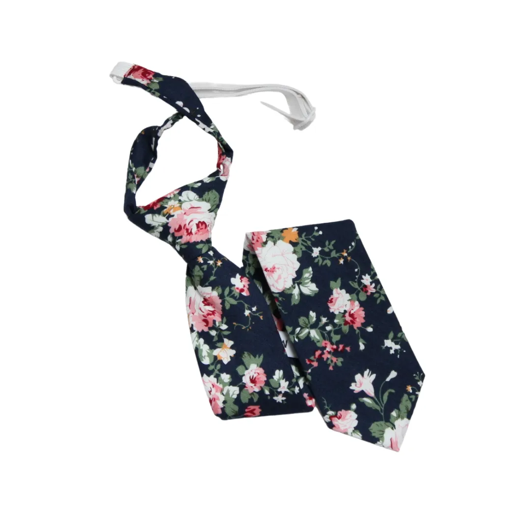 Boy's Pre-Tied Floral Necktie: Light Blue