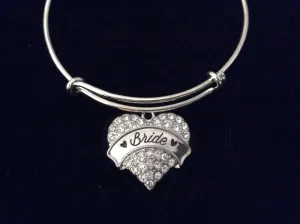 Bride Crystal Heart Expandable Charm Bracelet Adjustable Wire Bangle Wedding Shower Bridal Gift