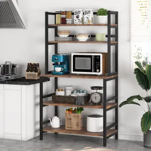 Brown/Black 5-Tier Industrial Kitchen Bakers Rack Microwave Stand, Kitchen Utility Storage Shelf