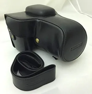 Camson Leather Camera Case for Nikon D7500, D7200, D7100 and more with 18-55 Lens (Black) (Black)