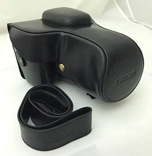 Camson Leather Camera Case for Nikon D7500, D7200, D7100 and more with 18-55 Lens (Black) (Black)