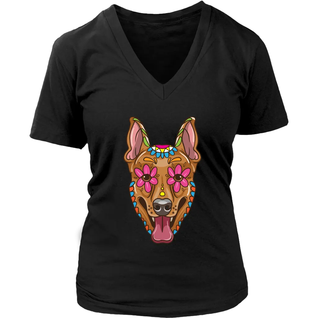Candy Skull Dog, Gift for Dog Lover, Dog and Flowers Shirt, Colorful Dog T-shirt