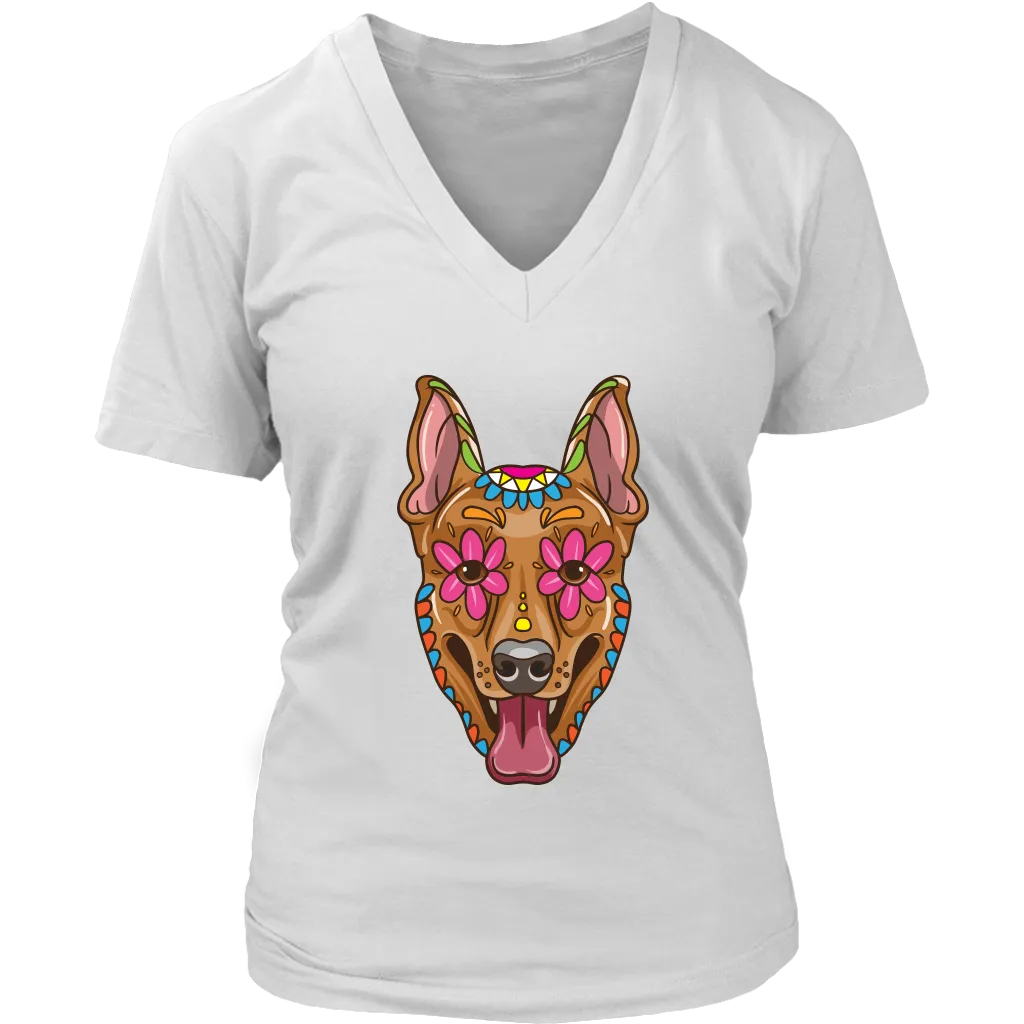 Candy Skull Dog, Gift for Dog Lover, Dog and Flowers Shirt, Colorful Dog T-shirt