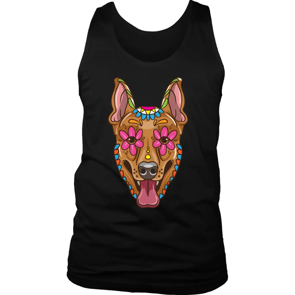 Candy Skull Dog, Gift for Dog Lover, Dog and Flowers Shirt, Colorful Dog T-shirt