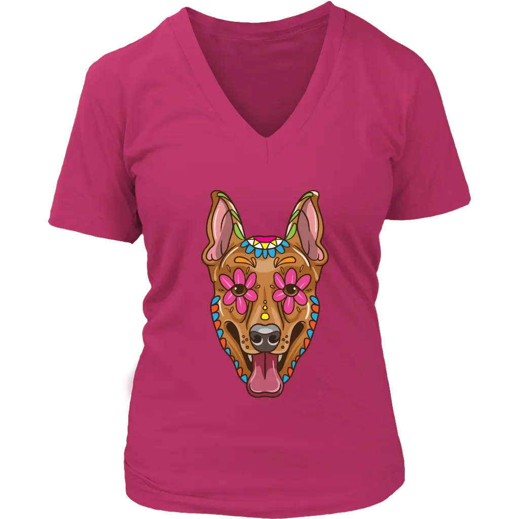 Candy Skull Dog, Gift for Dog Lover, Dog and Flowers Shirt, Colorful Dog T-shirt