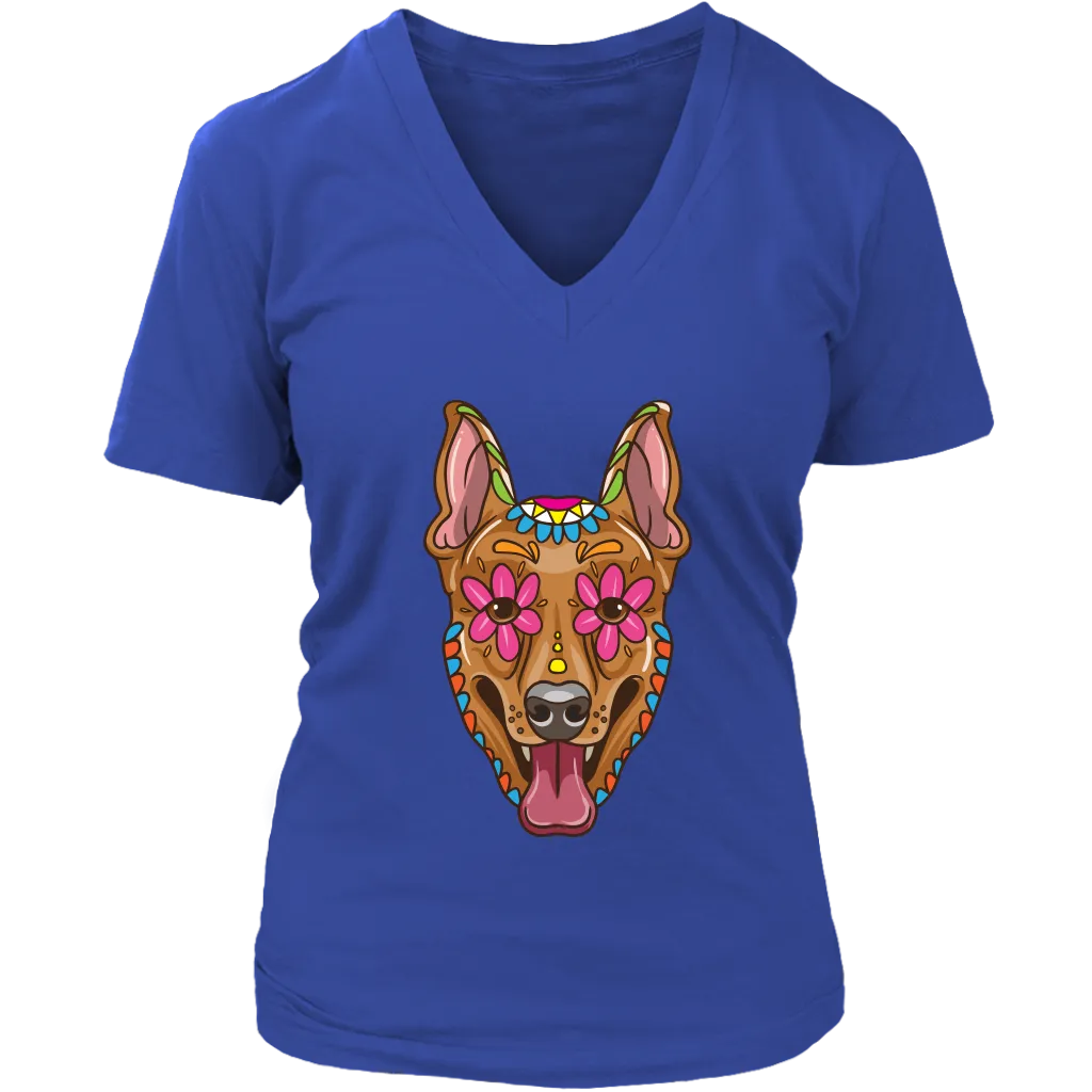 Candy Skull Dog, Gift for Dog Lover, Dog and Flowers Shirt, Colorful Dog T-shirt