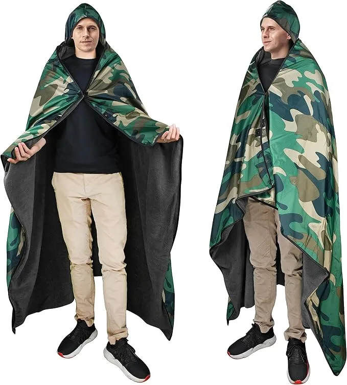 Catalonia Waterproof Blanket for Outdoor, Hooded Blanket Poncho, Windproof, Warm for Stadium,Sporting Events, Camping