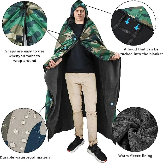 Catalonia Waterproof Blanket for Outdoor, Hooded Blanket Poncho, Windproof, Warm for Stadium,Sporting Events, Camping