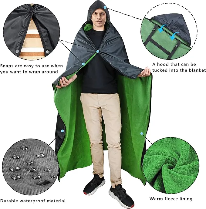 Catalonia Waterproof Blanket for Outdoor, Hooded Blanket Poncho, Windproof, Warm for Stadium,Sporting Events, Camping