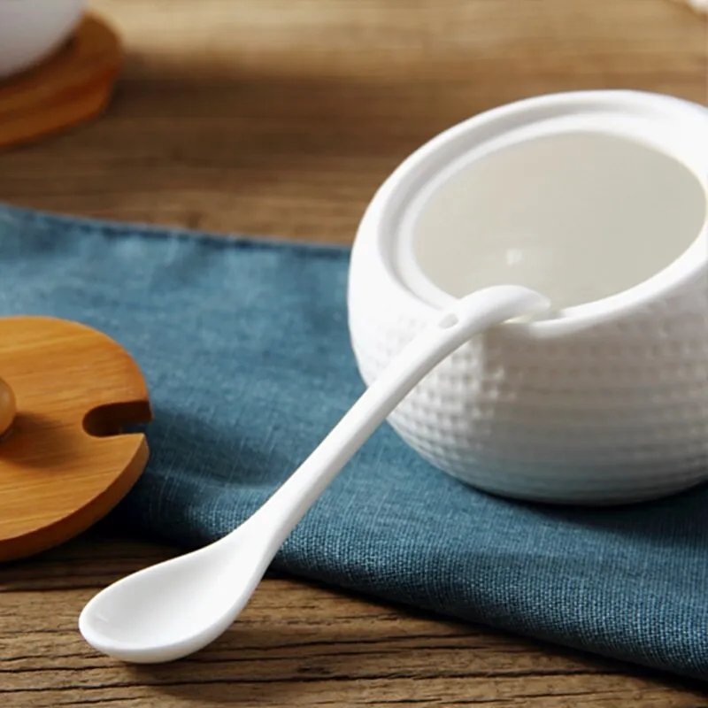 Ceramic Condiment Storage Jar with Bamboo Tray