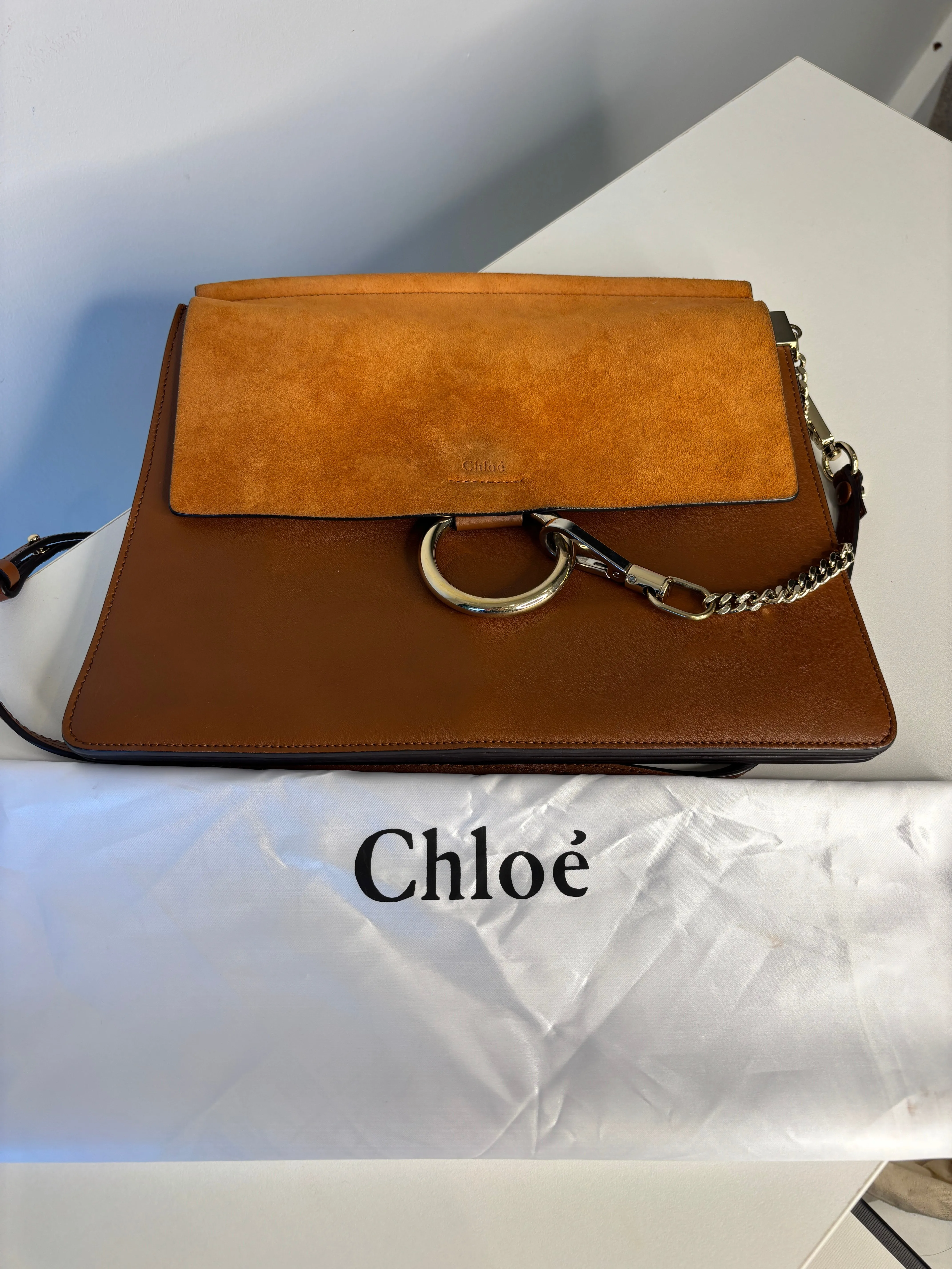 Chloe Faye Medium Brown Leather and Suede Shoulder Bag Preloved